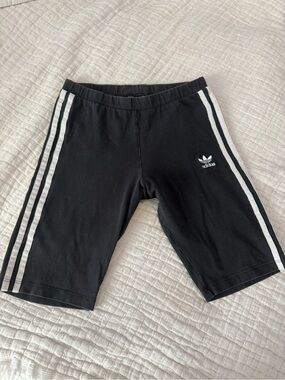 Adidas Black Athletic Bike Shorts with White Stripes GUC 1274